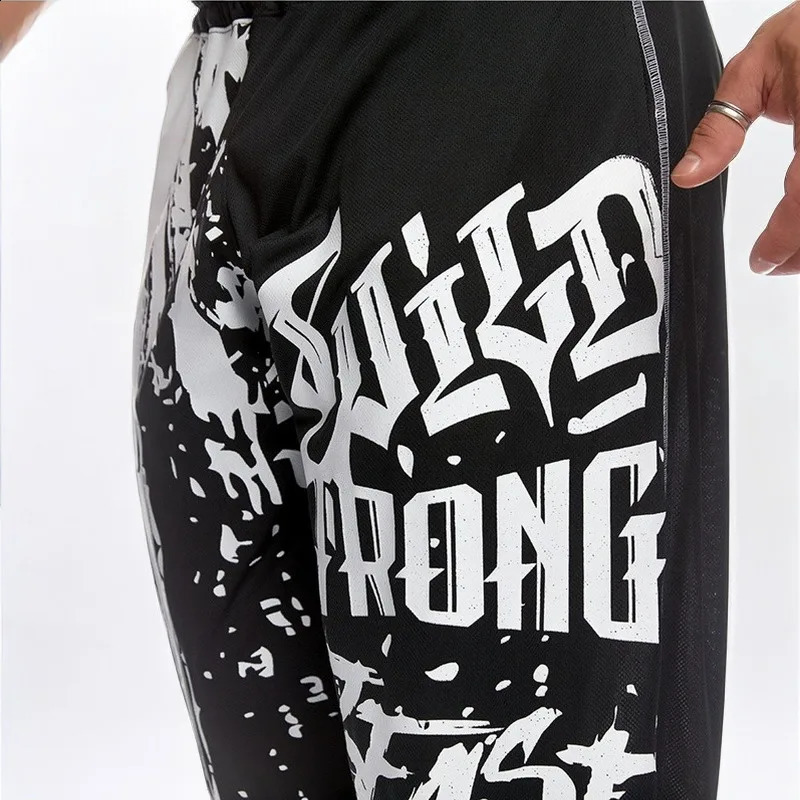 Mens quick drying mesh knitted sports pants lightweight and oversized clothing bottom for runners lace up dye printed casual mens 240821