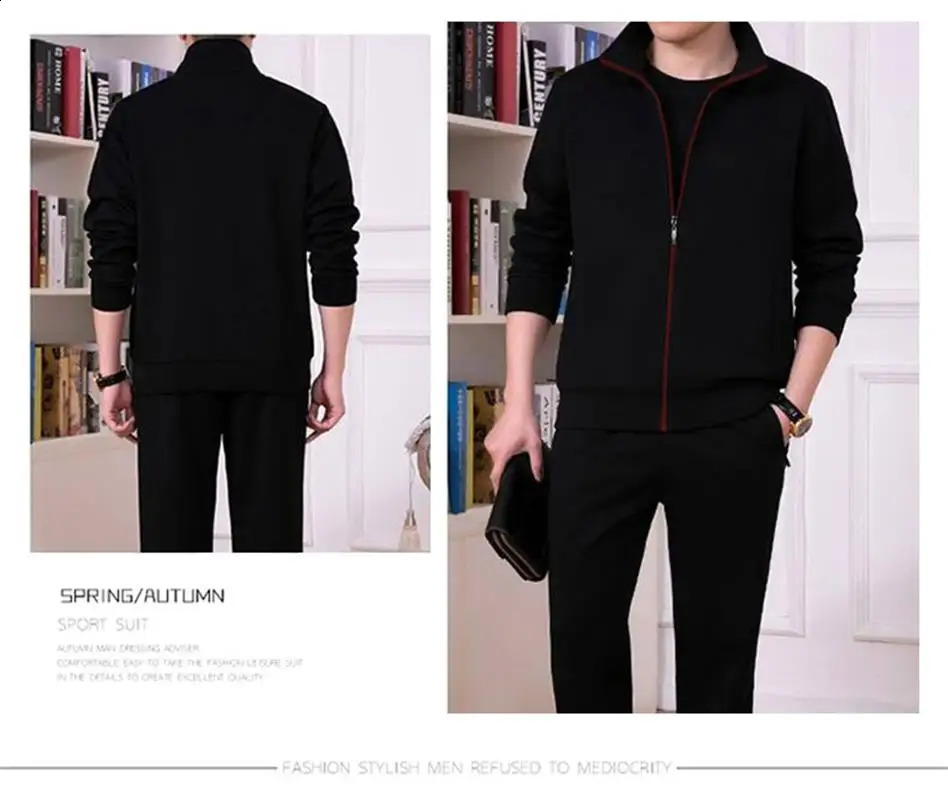 Mens Casual Tracksuits Sportswear Jackets Pants Two Piece Sets Male Fashion Solid Jogging Suit Men Outfits Gym Clothes Fitness 240821