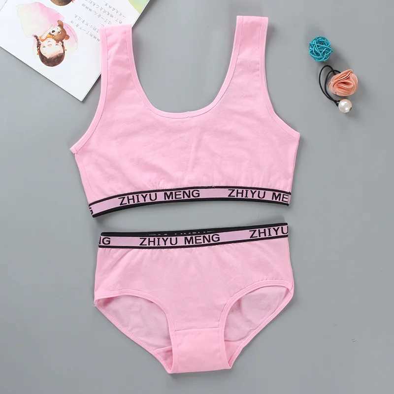 Teenagers Girls Lingerie Cotton Underwear Sets Kids Young Girls Training Bras Puberty Students Bra Vest Brassiere Panties Y240821