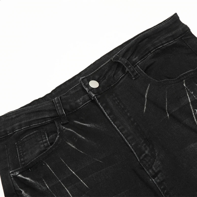 PFNW Washed Painted Worn-out Hole Jeans Mens Flare Pants Straight Trendy Hippy Summer Niche n Bottoms 28W3510 240821