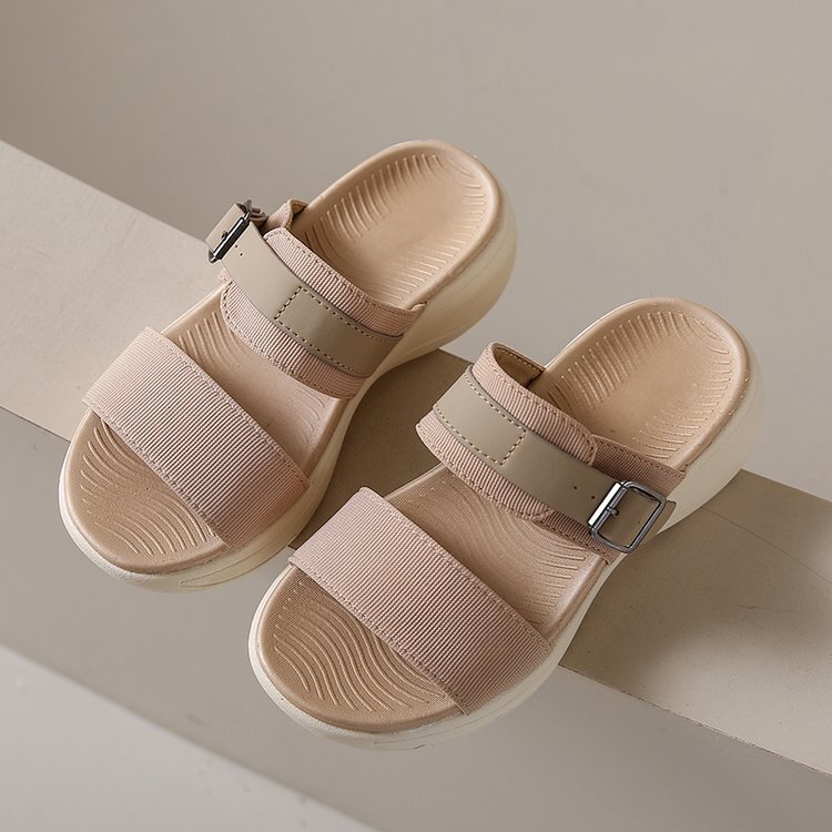 Ddmysports Ladies Wide Striped And Thick Soled Sponge Slippers Large Size Suitable For Casual Roman Style Outdoor Wear In The Summer Of OUTDOOR