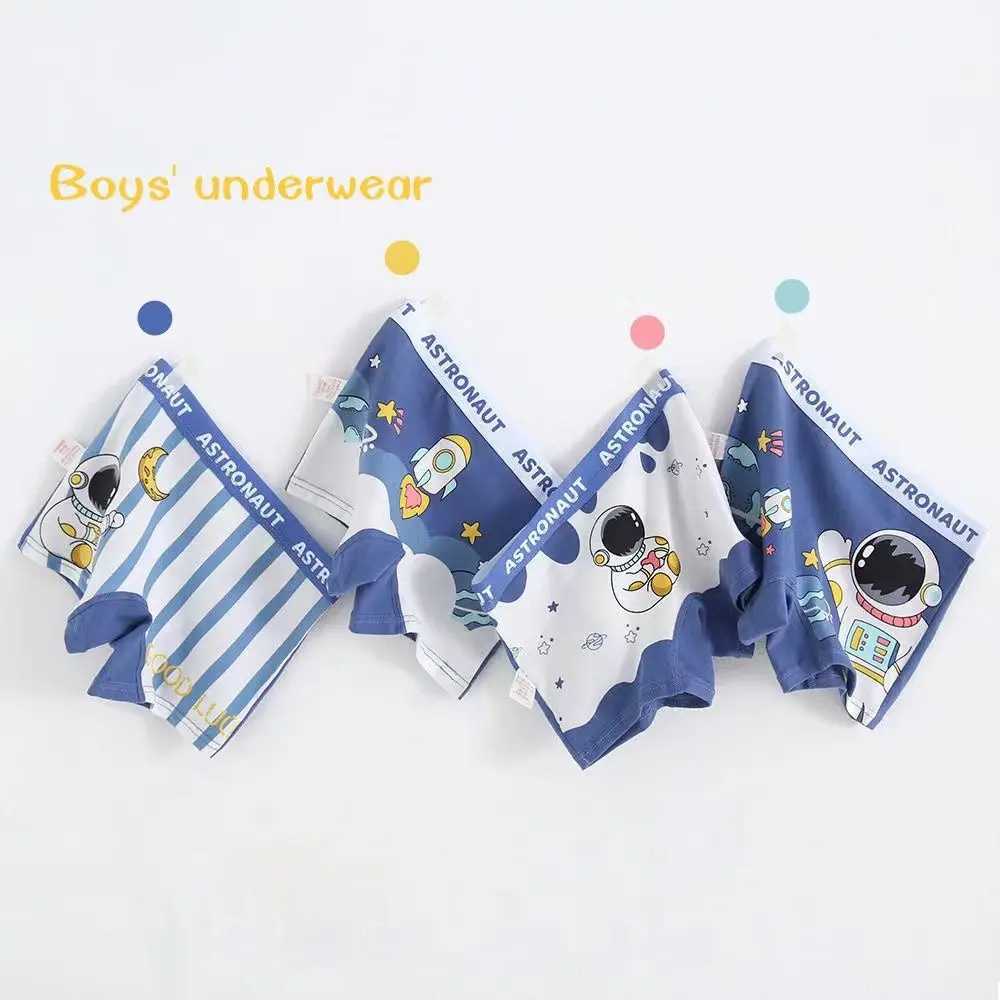 4pcs Panties Cartoon Astronaut Boxer Comfortable Cartoon Briefs Kids Underwear Cotton Mid-waist Boy Underpants Children Y240821