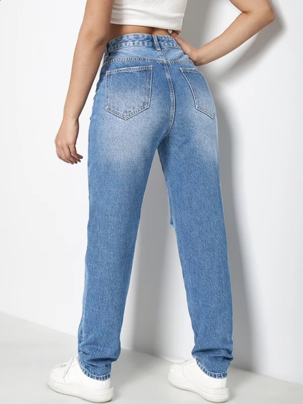 trendy womens ripped denim wide leg pants 240821