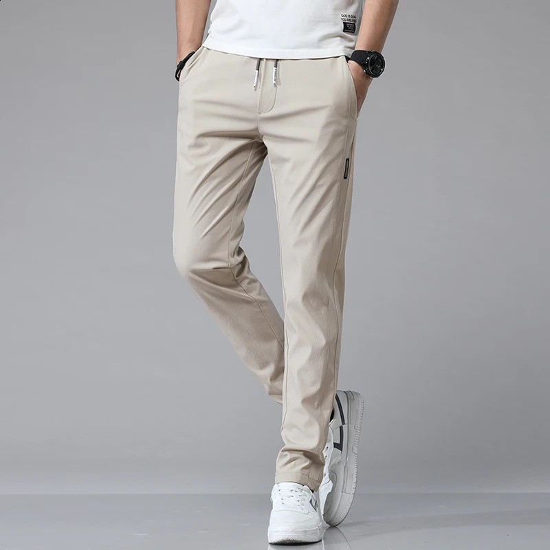 6 Color High Elastic Mens Casual Pants Summer Thin Soft Business Classic Fashion Male Clothing Elastic Waist Trousers 240820