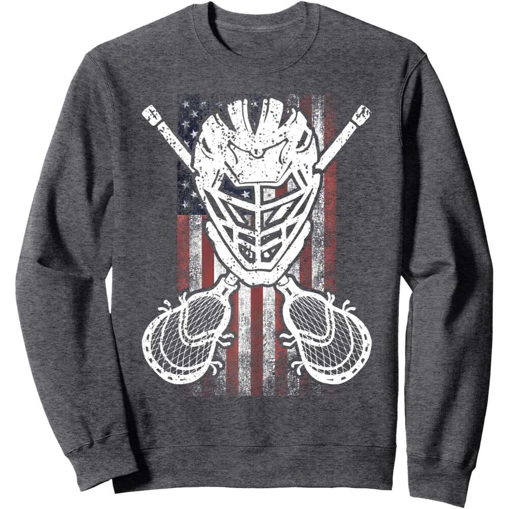 Long Sleeve Shirts for Men sweatshirt Lacrosse American Flag Stick and Helmet Funny Gift Sweatshirt T shirt Tee Streetwear Casual tops clothes
