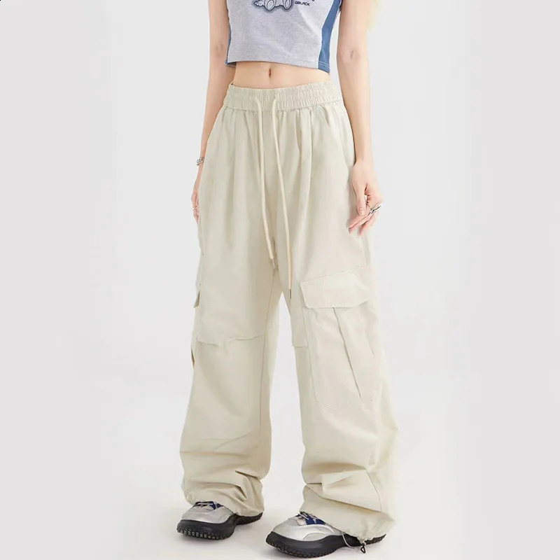 Vintage Streetwear Army Green Cargo Pants Women Y2K Japanese Loose Pocket Parachute Harajuku Oversize Baggy Sweatpants 240821