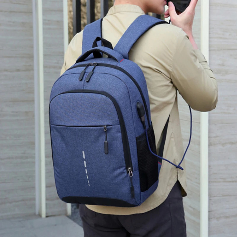 Classic Men Backpack USB Charging Casual Travel Large Capacity Laptop School Bag y240820