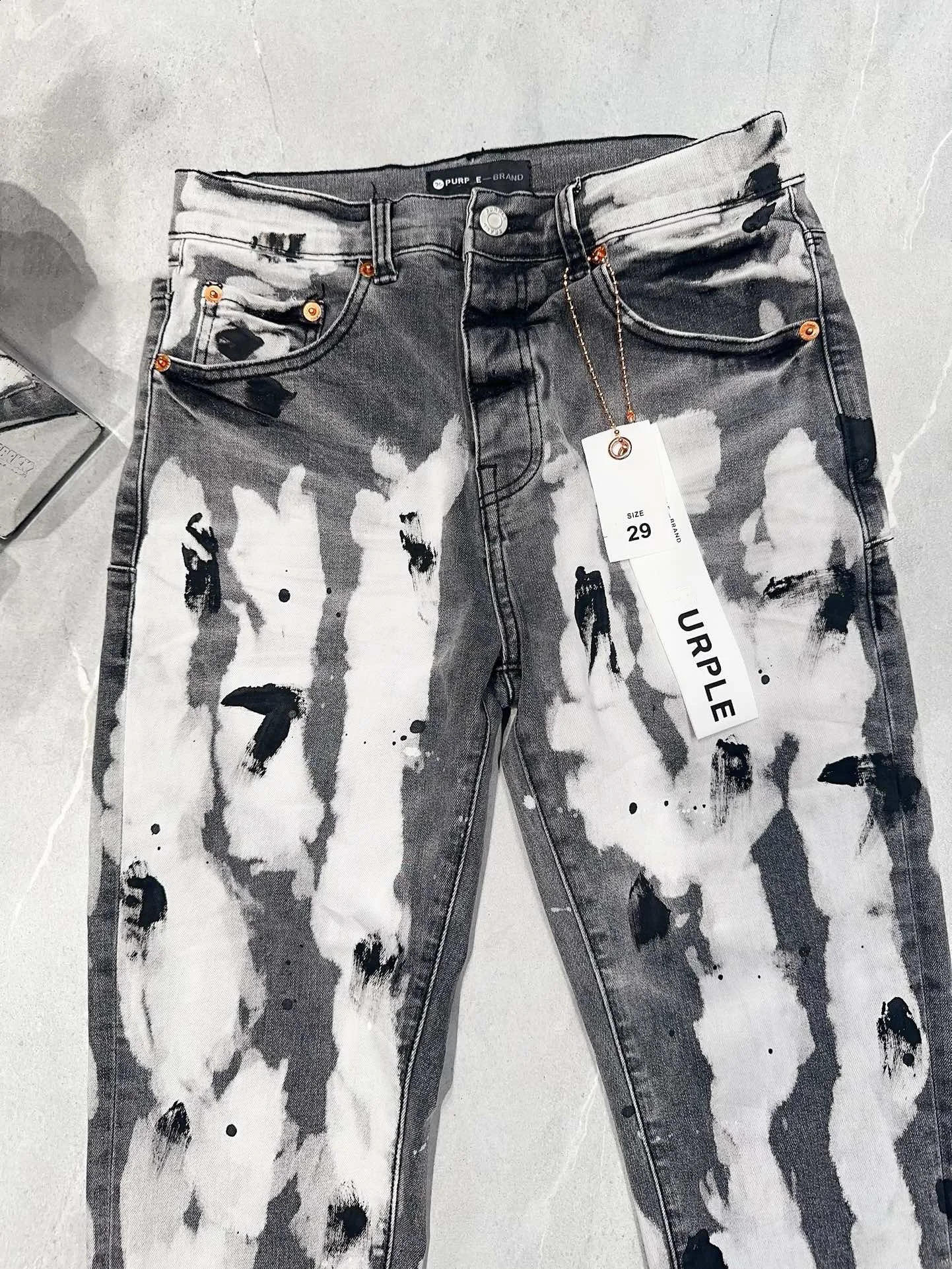 Graffiti Print Grey Jeans Men Slim Fit Washed Denim Bottoms Female High Street Jeans Clothes 240821