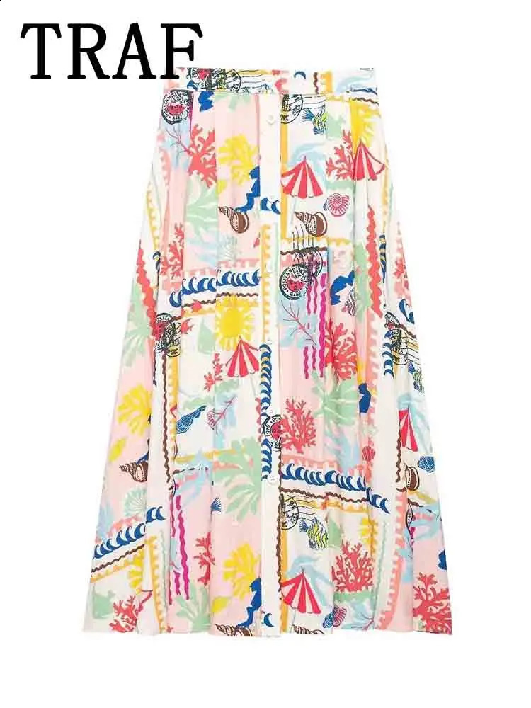 TRAF decal print Midi womens 2piece set crop top twopiece clothing 240821