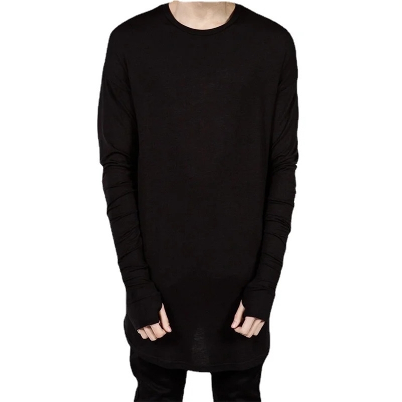 Quality Hip Hop T Shirt Full Mens Long Sleeve T-Shirt with Thumb Hole Cuffs Tees Shirts Curve Hem Men Street Wear Tops Plus Size 240820
