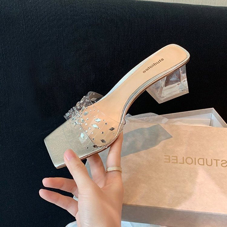 Ddmysports Summer Korean Edition New Transparent Fashionable And Sexy Igh Thick Eels Crystal Women S Cool Slippers OUTDOOR