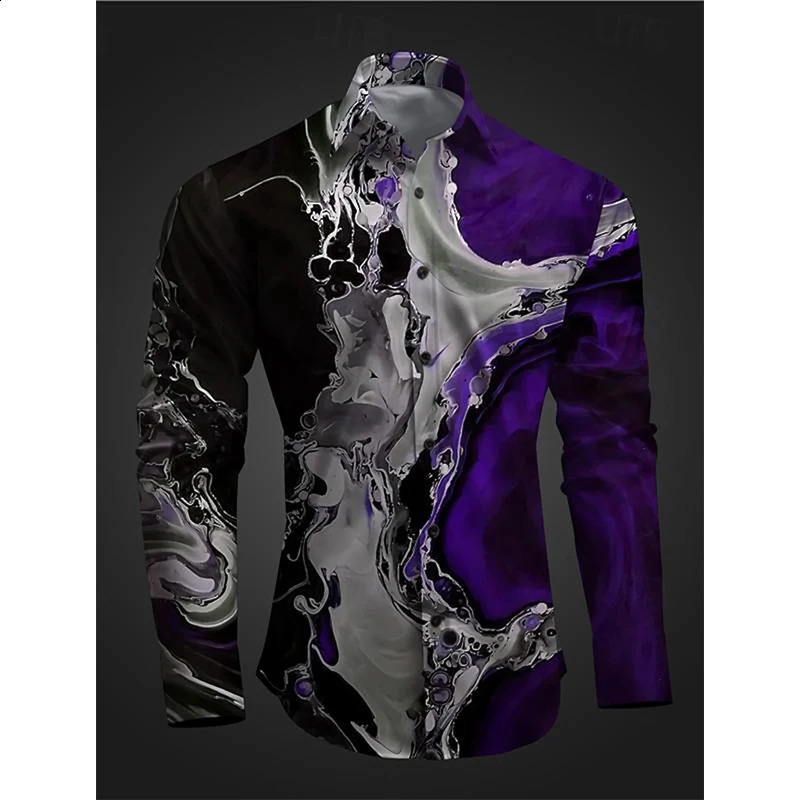 3D printing color gradient art abstract graphics mens casual shirt long sleeved plus size elastic fabric dress shirt 240821