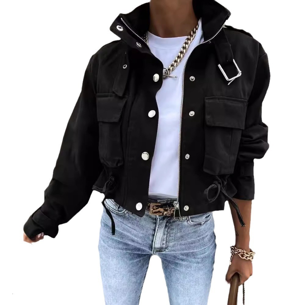 Women's clothing 2024 autumn fashion printed zipper short casual jacket