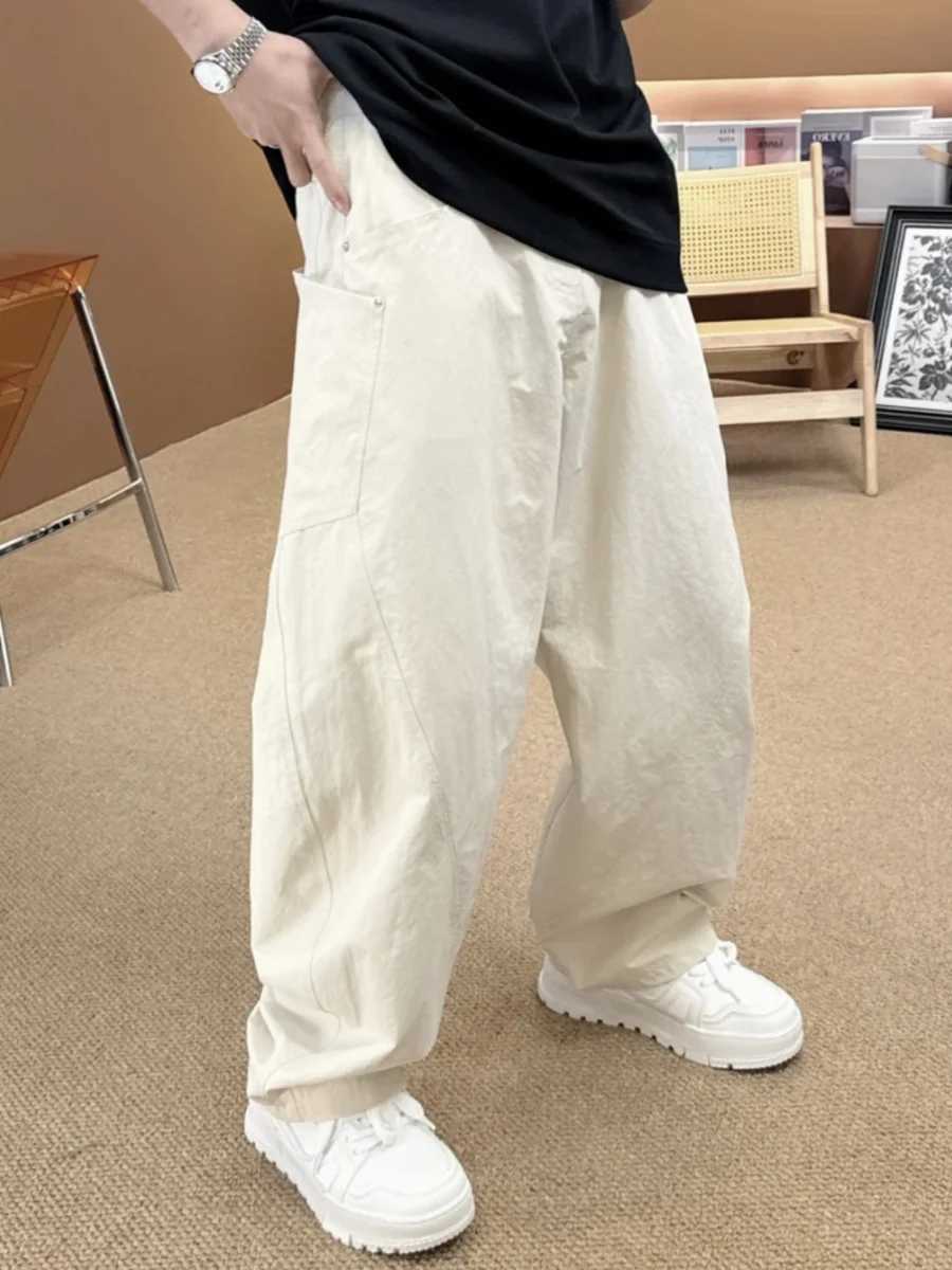 Summer pants mens minimalism and niche design casual pants mens 3D cutting large pockets wide legs curvesW240725