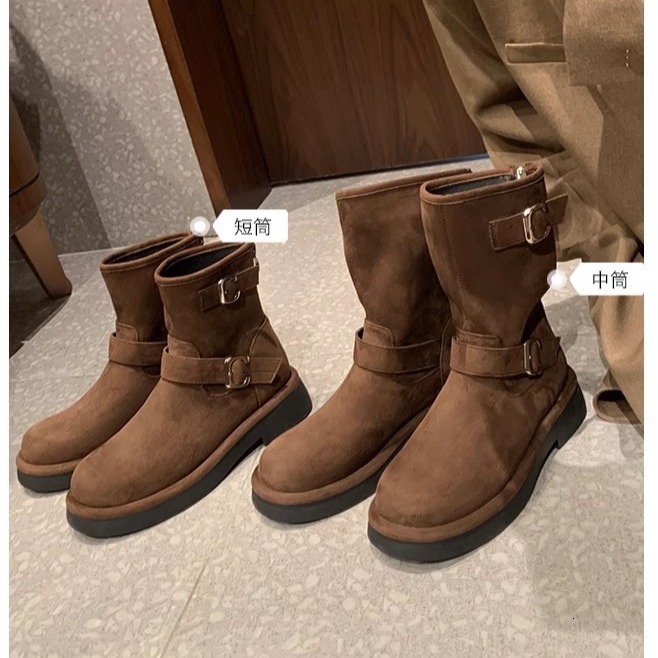 Ddmysports Grape Mom S New Motorcycle Buckle With Round Head Thick Sole Height Increasing Midsole Short Boots For Women In Autumn And Winter OUTDOOR