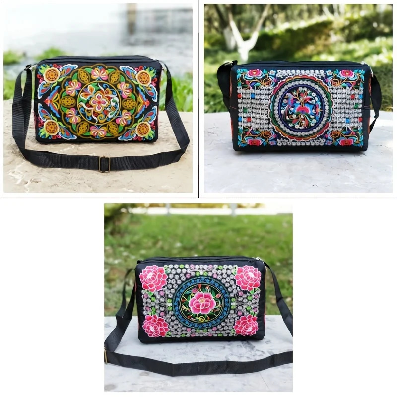 Embroidered Crossbody Bag Womens Canvas Shoulder Stylish Travel Purses 240821