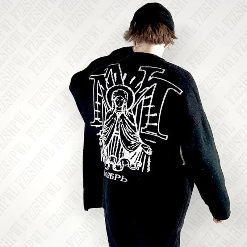 Y2k Knitted Sweater Fashion O-Neck Vintage Oversized High Street Casual Long sleeved Acrylic Harajuku Letter Graphic Aesthetics 240821