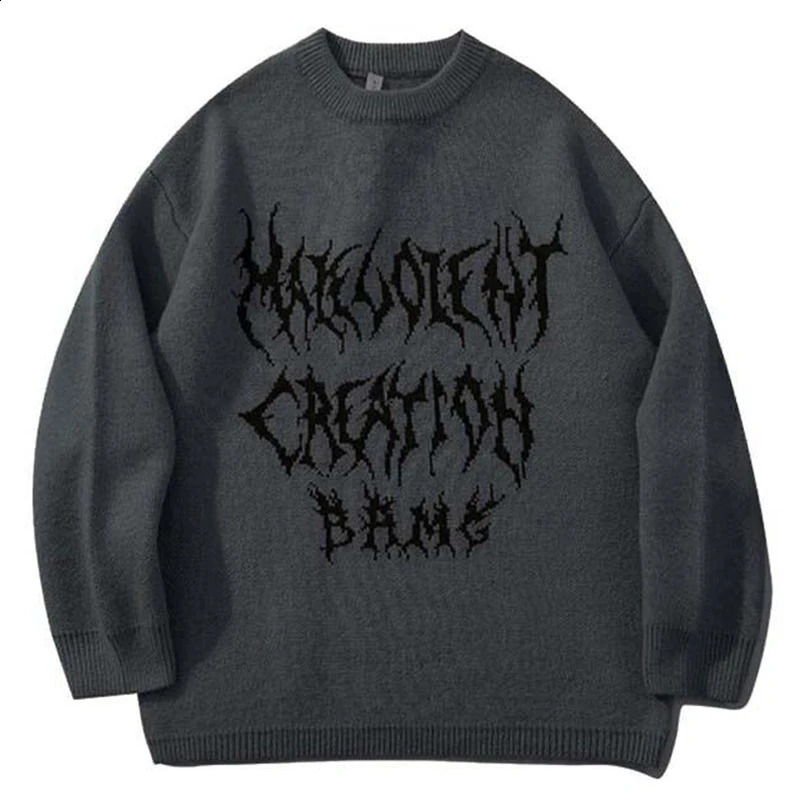 Graffiti Knitted Sweater Men Grunge Hip Hop Print Streetwear Jumper Harajuku Autumn Korean Loose Oversize Casual Couple Pullover 240821