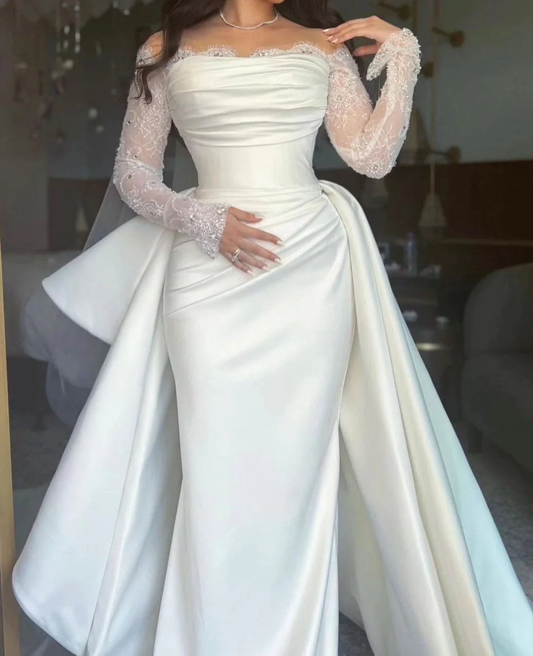 Luxury Mermaid Wedding Dresses Draped Off the Shoulder Bridal Gown Lace Satin Mariage Bride for Women Vestido De Mairage
