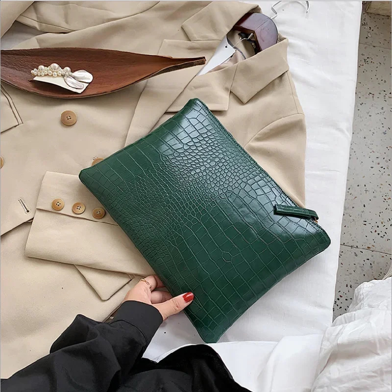 Women Handbag Pattern Clutch Bag Pochette Female Casual Solid Color Zipper Envelope Square Bags 240821