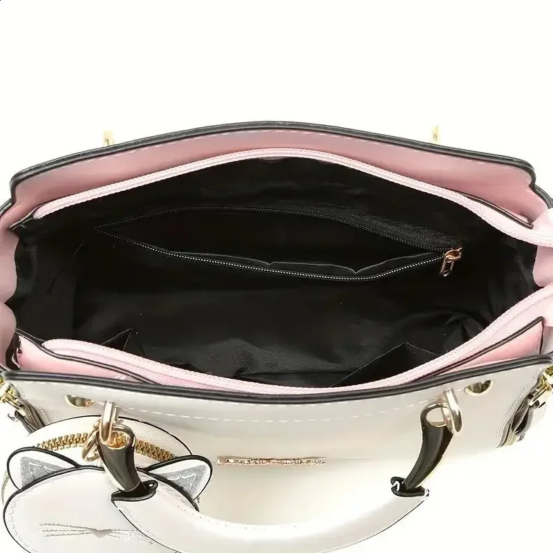 Womens Bag Large Capacity Tote Cartoon Cat Leather Shoulder Handbag Shopping With Change Purse 240821