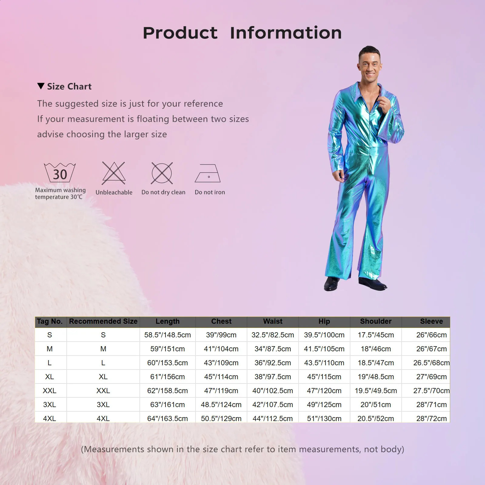 Mens Shiny Metal Disco Set 70s and 80s Hippie Costume Flip Collar Shining Long Sleeve jumpsuit Retro Bell Bottom jumpsuit 240821