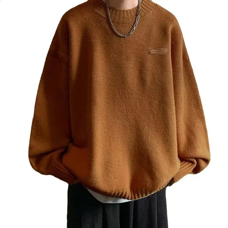Trendy Round Neck Solid Color Sweater Mens Elegant Knitted Top Long Sleeve Casual Pullover Trendy Winter Wear 240821