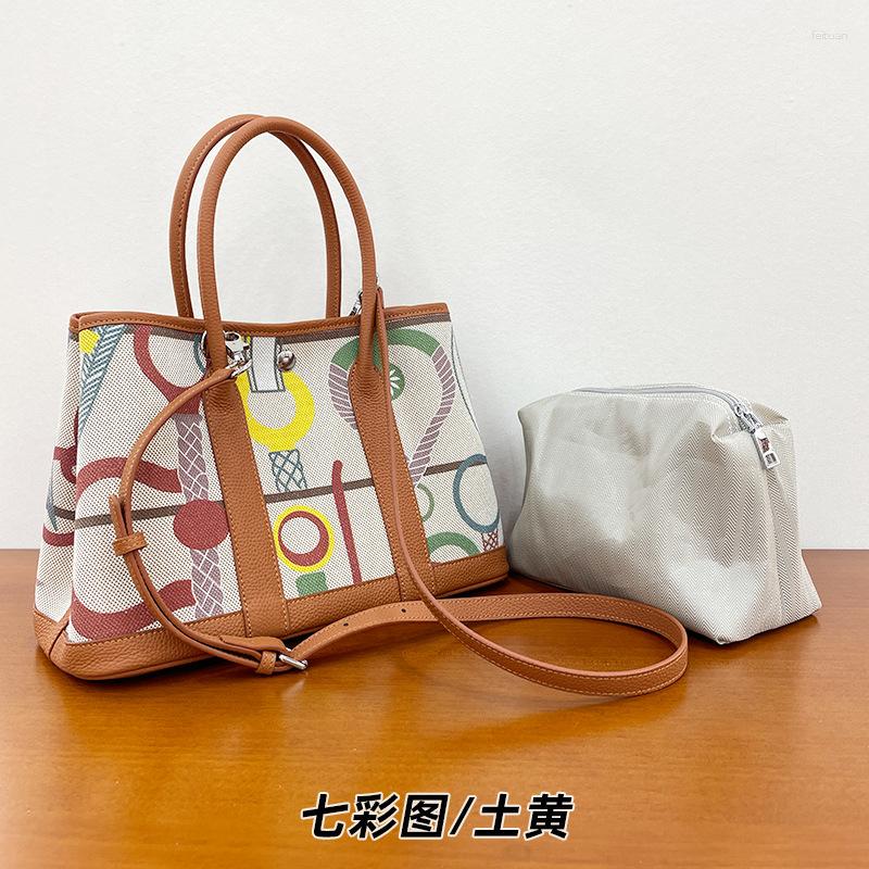 Totes Graffiti Garden Bag Painted Women's Head Layer Cowhide With Canvas Shoulder Handbag Tote Mummy bd7b 4