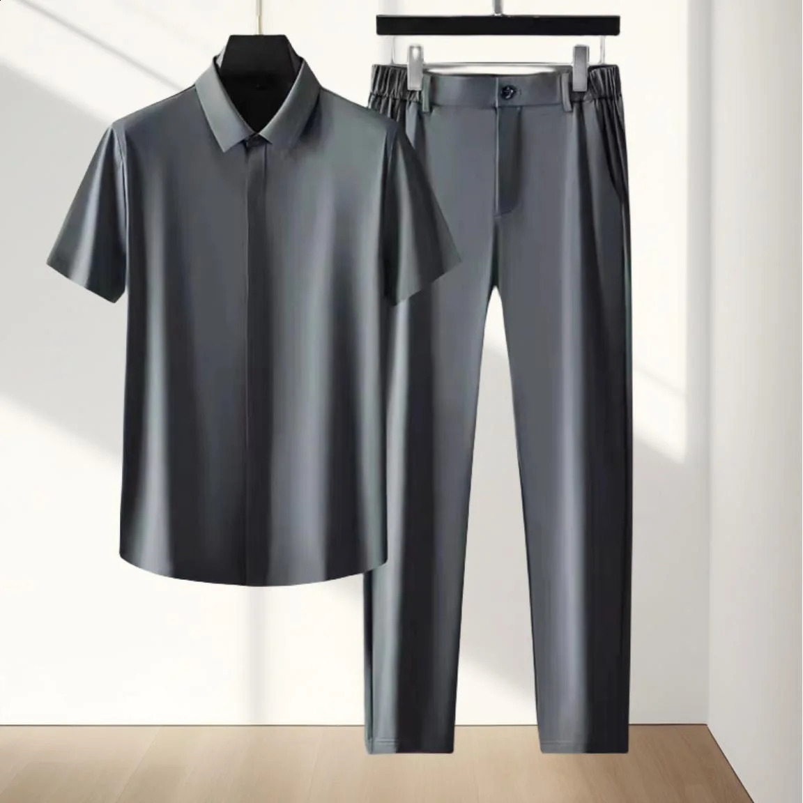 Summer Ice Silk Sportswear Mens Casual Relaxing Comfortable Breathable High Quality Plus Two Piece Set 240827