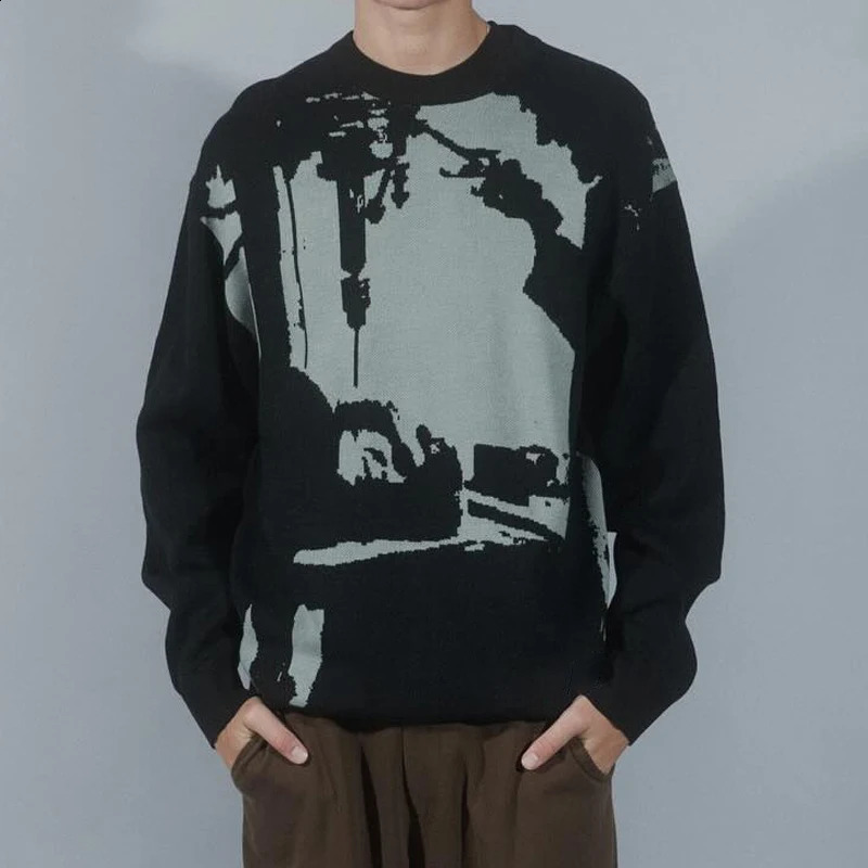 Gothic Autumn Selling Mens Dark Punk Printed Sweater Fashion Hip Hop Rock Street Retro Leisure Y2K Cool Boys Clothing 240821