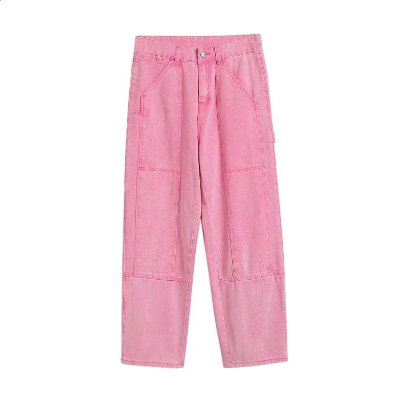 Summer Pink Jeans Men Fashion Retro Pocket Cargo Jeans Men Streetwear Hip Hop Loose Straight Denim Pants Mens Trousers S-3XL 240821