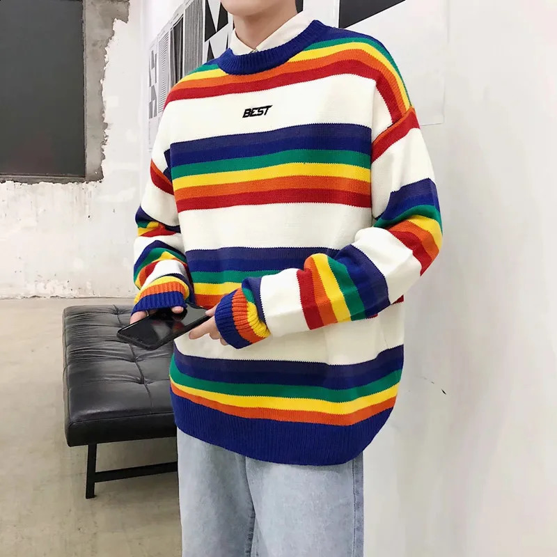 Mens O-neck Pullover Autumn Winter Patchwork Long Sleeve Spacious Long Sleeve Clothes Knitted Casual Male Sweater Drop 240821