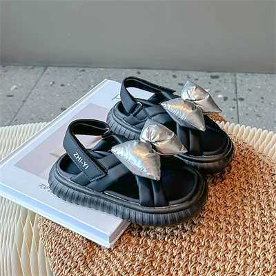 Girls Butterfly Open Black/Beige/Purple Fashion Sandals Girls New Summer Synthetic Leather Outdoor Sandals W240821