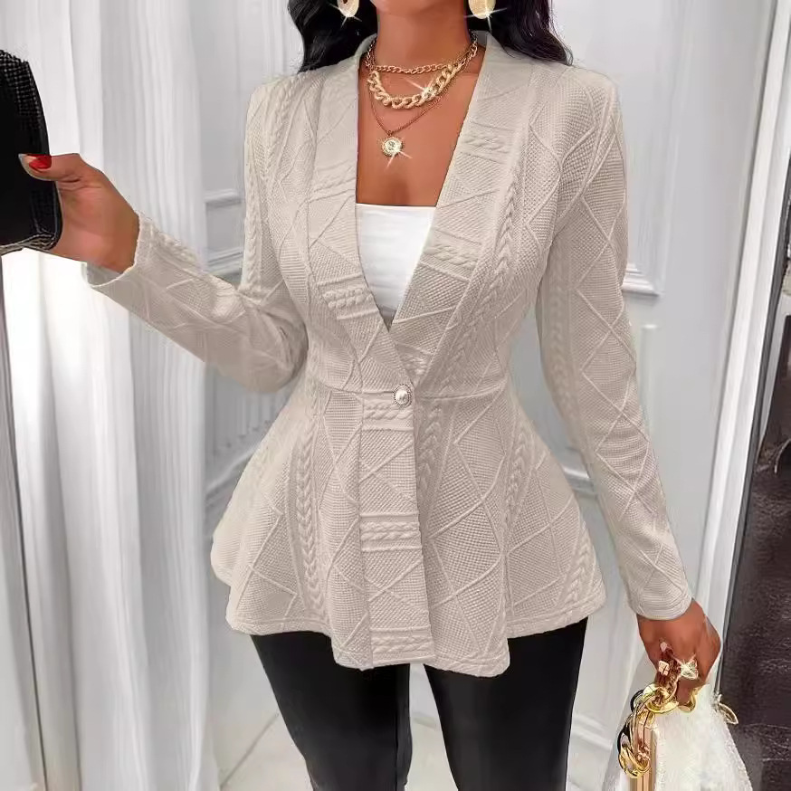 Jacquard 2024 new texture single button green fruit collar jacket, long sleeved sweatshirt
