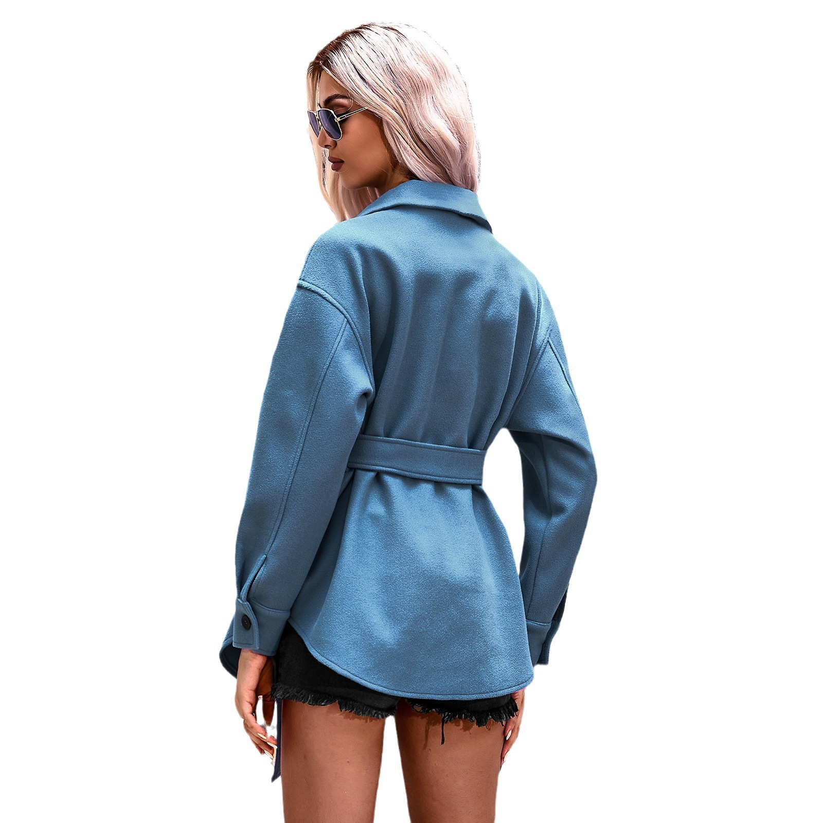 2024 New Solid Color Collar Pocket Button Long Sleeve Loose Coat Women's Style
