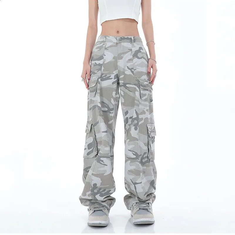 Streetwear Women Camouflage Cargo Pants Hip Hop Oversize Spring Autumn Straight Wide Leg High Street Fashion Casual Trousers Z260314