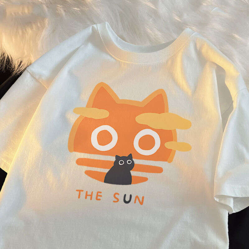 Print Cat Funny Tshirts Cotton Woman Tees TShirt Short Sleeve Korean Kpop Clothes Casual Oversized T-Shirt Free Shipping