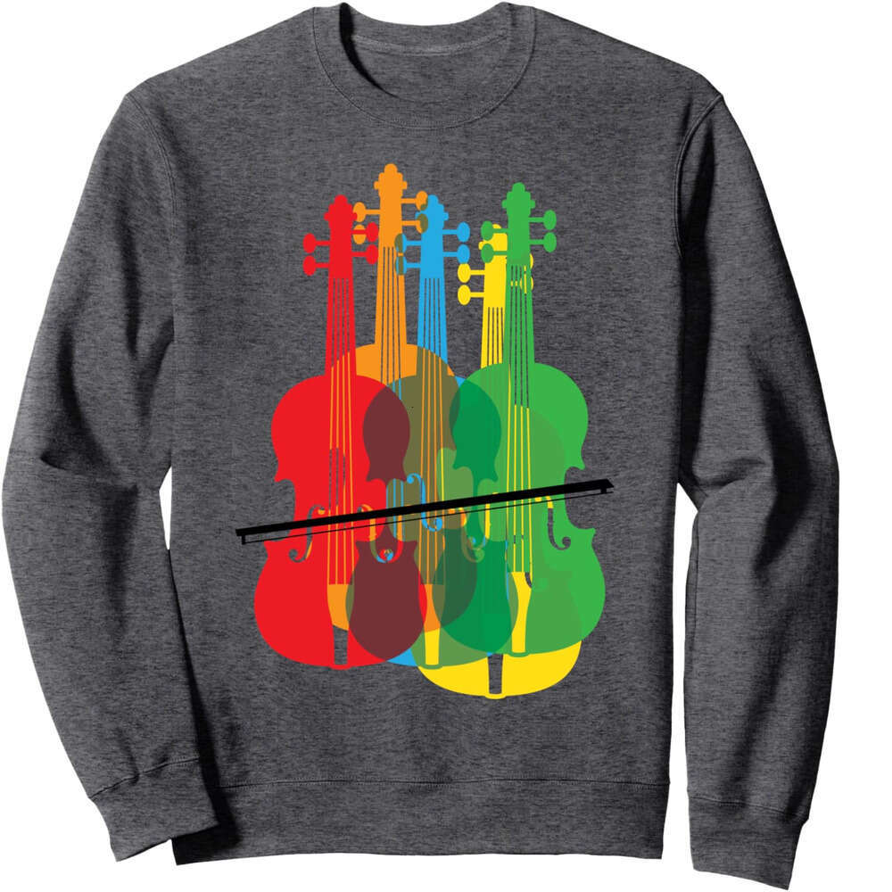 Long Sleeve Shirts for Men sweatshirt Multicolored Violins Birthday Gift For Musicians Sweatshirt T shirt Tee Streetwear Casual tops clothes