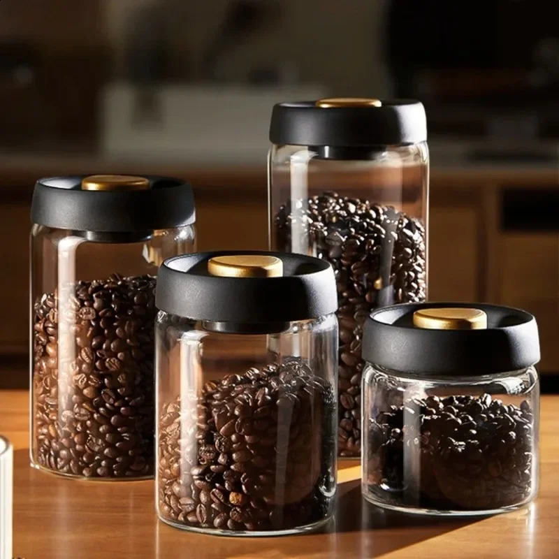 Vacuum Sealed Coffee Beans Tank Transparent Glass Food Storage Jars Household Moisture-proof Air Extraction Airtight Container 240820