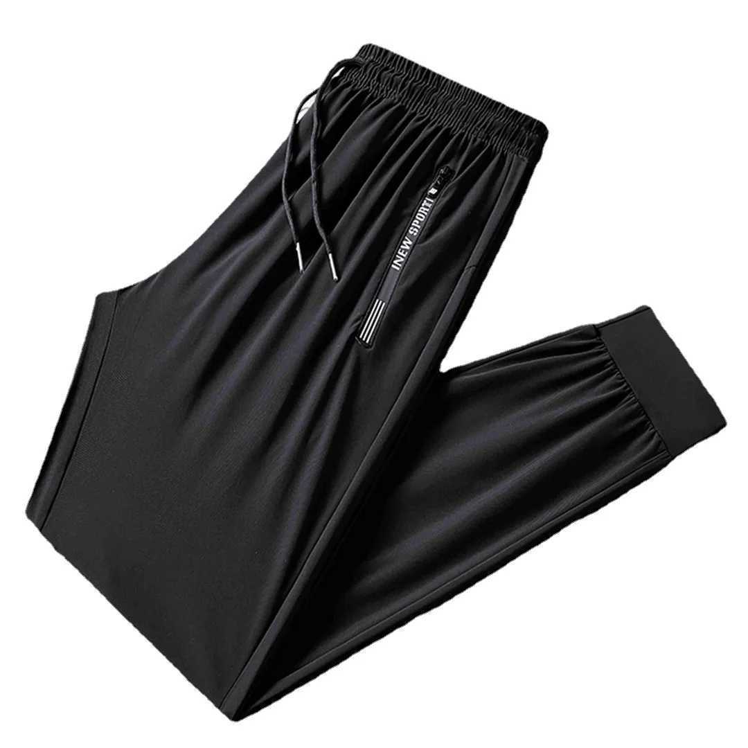 Ice silk mens summer ultra-thin sports pants quick drying straight leg wide leg casual pantsW240725