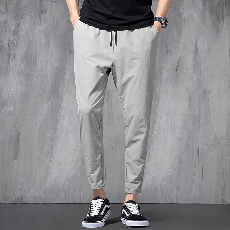 2024 New Silk Elastic Mens Loose 9-Point Large Small Foot Sports Pants SpringW240725