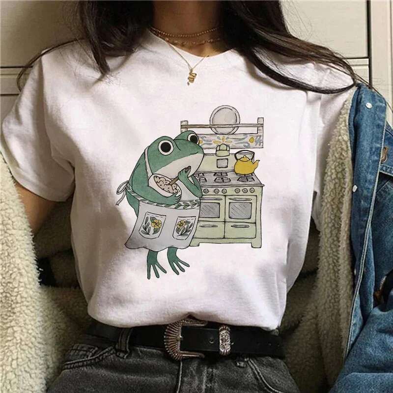 Style Academy Cartoon Frog Spring Summer Leisure Large Women's T-shirt Ulzzang Haruku Fashion Versatile Short