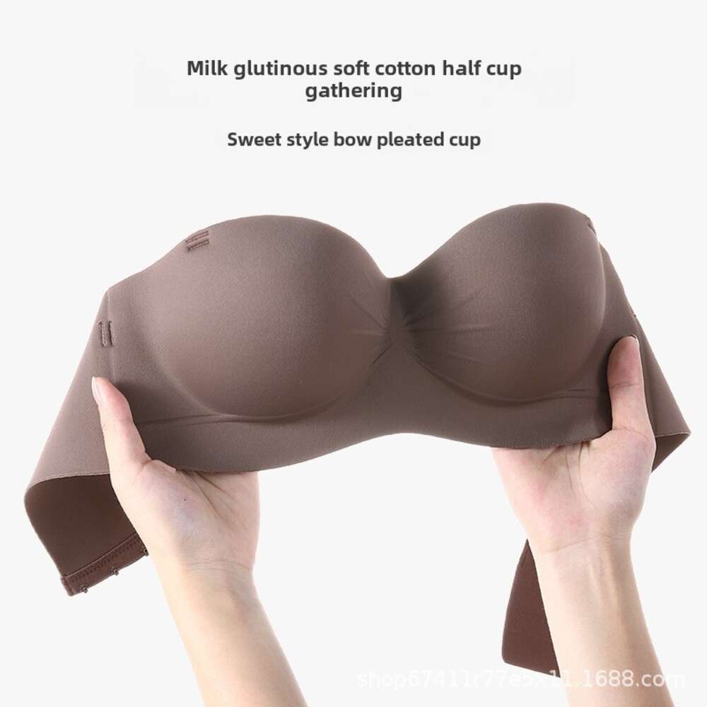 Strapless for female Xia, with small chest that gathers and highlights, a large upper support, sagging, steel ring, no marks, anti slip, invisible tex