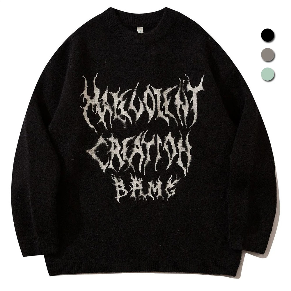 Graffiti Knitted Sweater Men Grunge Hip Hop Print Streetwear Jumper Harajuku Autumn Korean Loose Oversize Casual Couple Pullover 240821