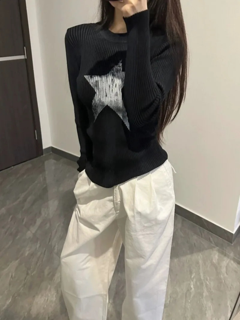 Pullover Japanese Autumn Grunge Streetwear Star Girl Y2k Aesthetic Jumpers Vintage Harajuku Cut Loose Knitted Sweater 240821