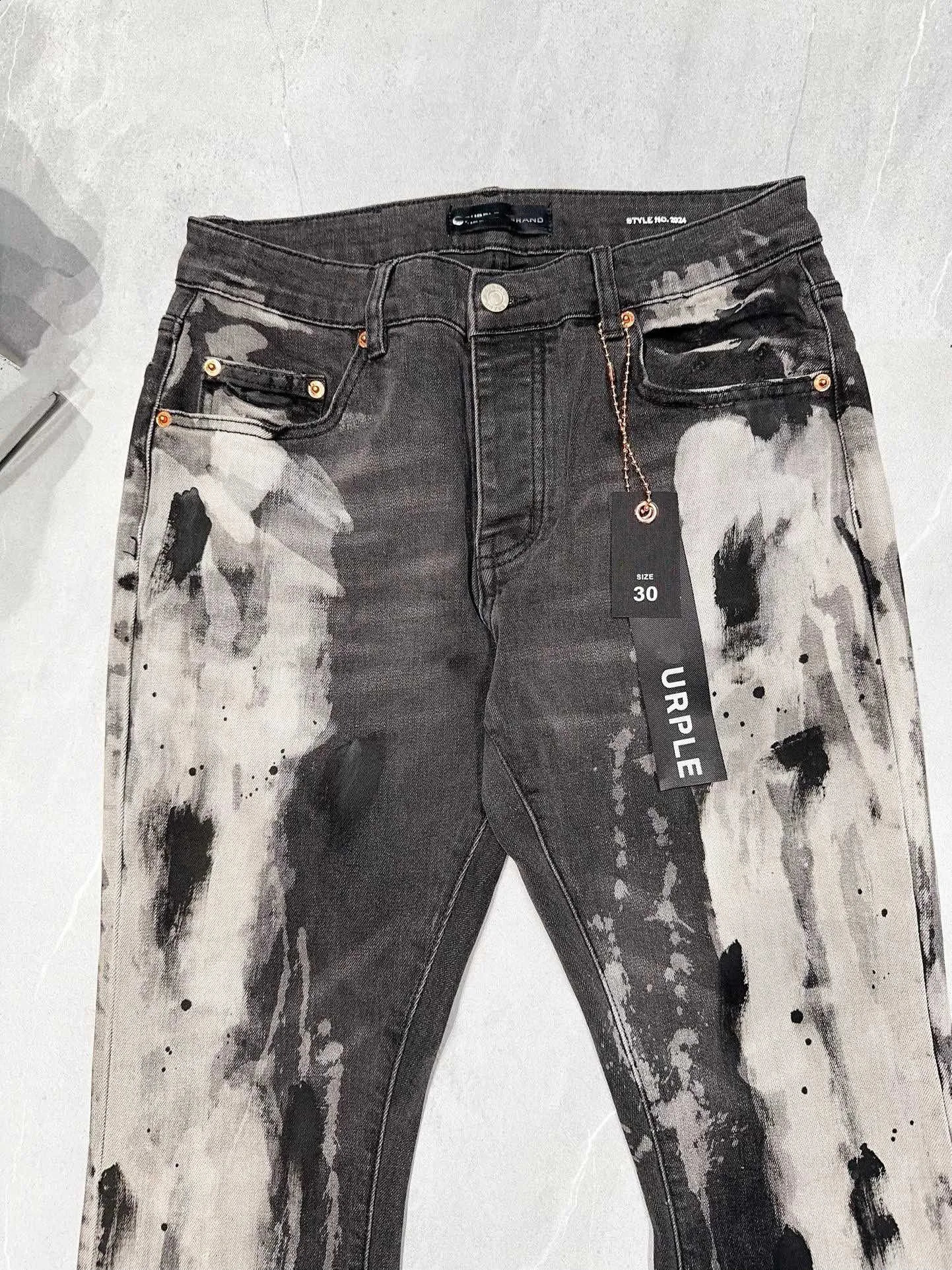 Y2k Grey Mens Denim Flared Jeans Hand Drawing Button Fly Trousers Man Slim Fit Bell Bottoms 240821