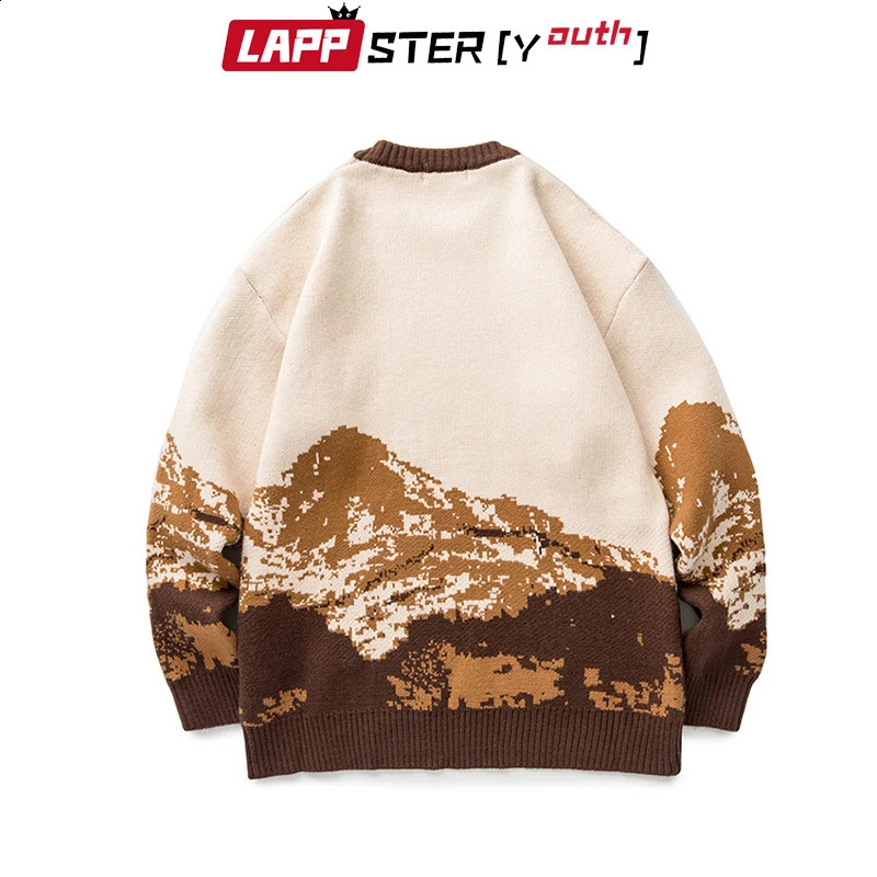 LAPPSTER-Youth Men Harajuku Moutain Winter Sweaters Pullover Mens Oversized Korean Fashions Sweater Women Vintage Clothes 240821