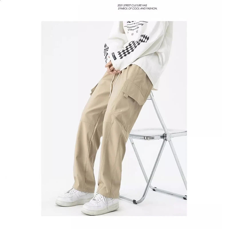 NStyle retro covers mens spring and summer loose multi pocket straight leg daily lazy suspender casual pants 240821