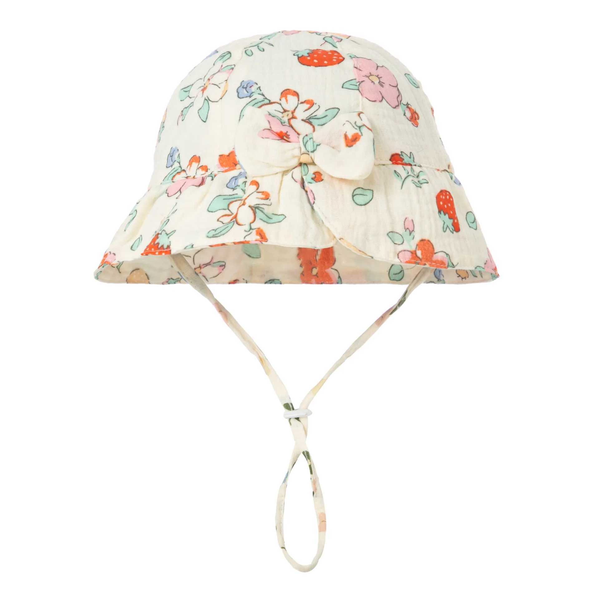 New Baby Cotton Bowknot Bucket Hat Children Sunscreen Outdoor Caps Boy Girl Print Panama Hat Unisex Beach Fishing Hat For 3-12M M240821