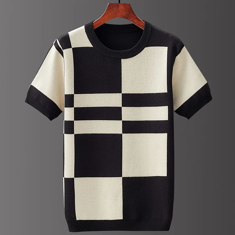 Short Sleeved Knitted Sweaters For Men Stretch Pullovers Fashion Winter Top Quality Cotton Soft Comfortable Sueteres Para Hombre 240821